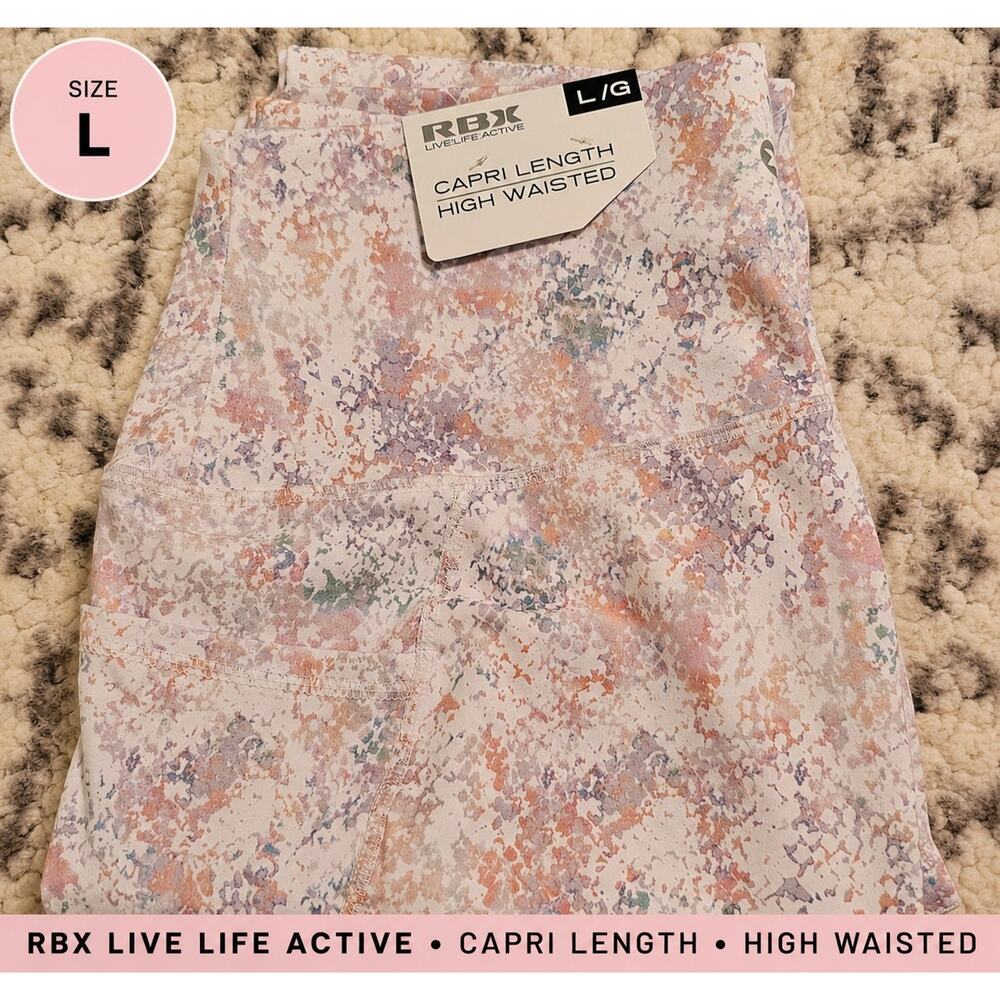RBX Live Life Active Capri Leggings Women’s Large NWT High Waisted Pastel Print
